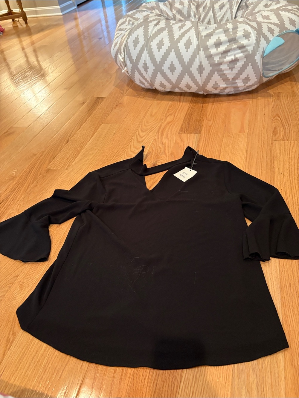 Tyche Black V-Neck Choker Bell Sleeve Top